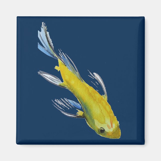 Aimant Yellow koi Japonais carp watercolour art fish (Devant)