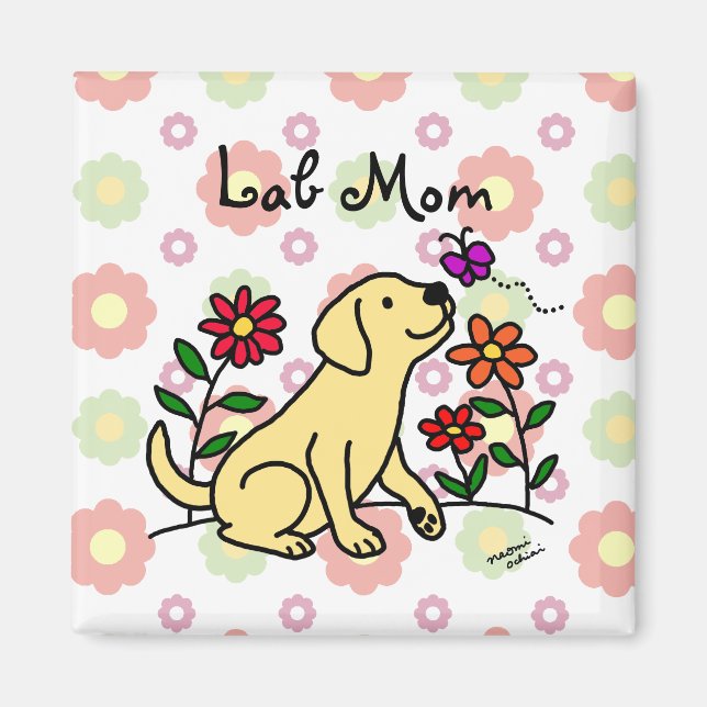 Aimant Yellow Lab Maman & Green Floral (Devant)