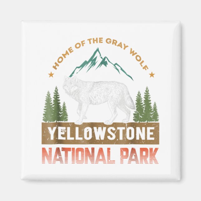 Aimant Yellowstone National Park T-Shirt Wolf Hommes Vint (Devant)