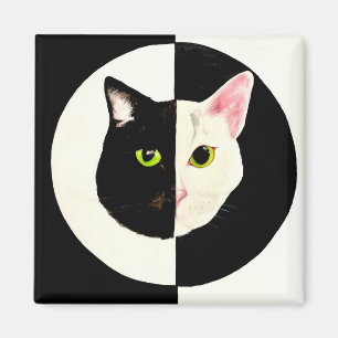 Aimant Yin et yang noirs et blancs de visage de chats