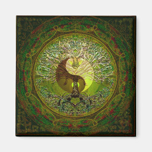 Aimant Yin vert Yang avec l'arbre de la vie