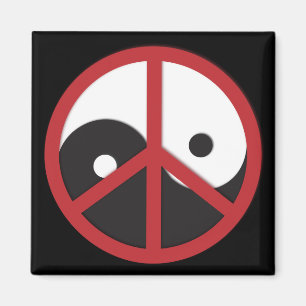Aimant Yin-Yang avec le signe de paix - rouge