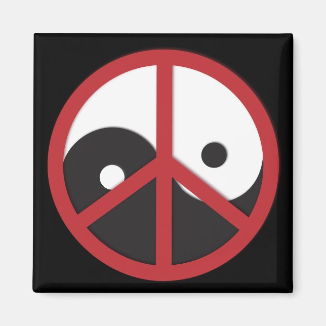 Aimant Yin-Yang avec signe de Paix - rouge (Devant)