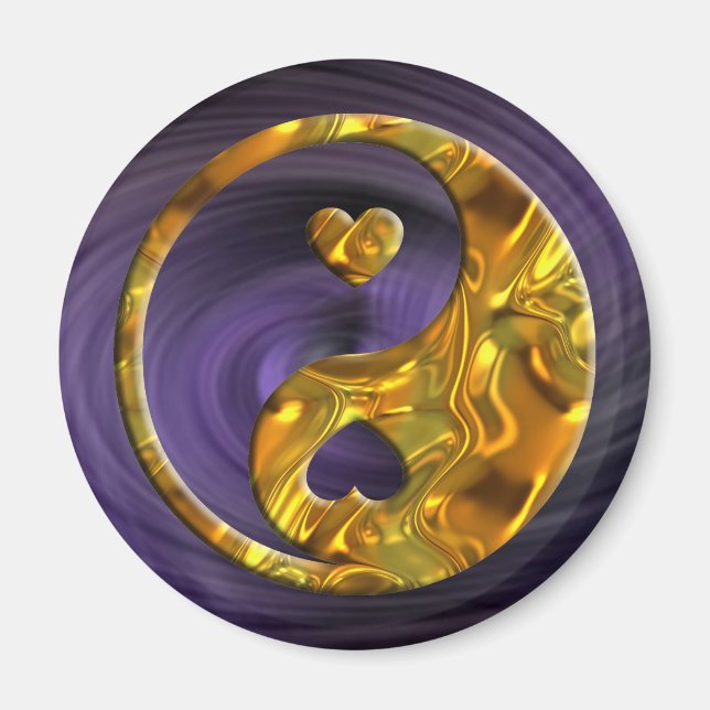 Aimant Yin & Yang / Coeurs or (Devant)