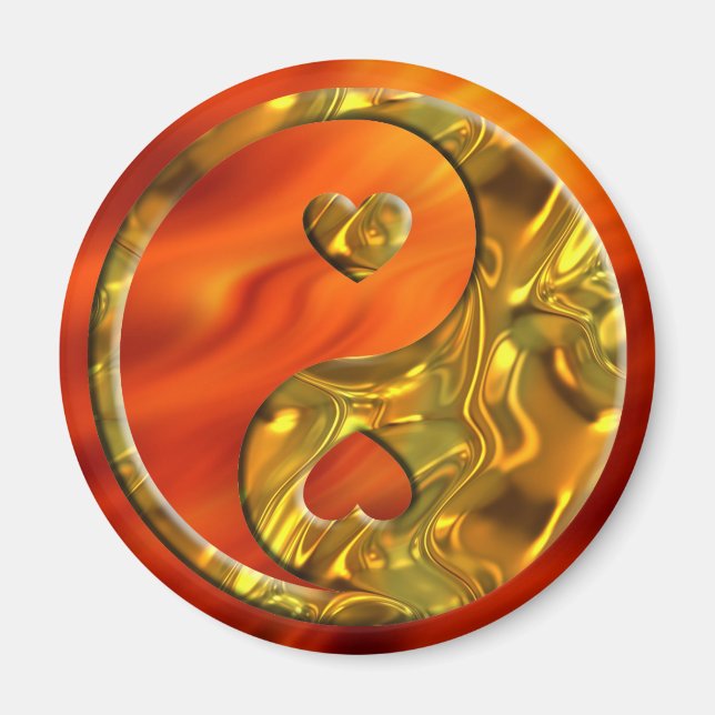Aimant Yin & Yang / Coeurs or (Devant)