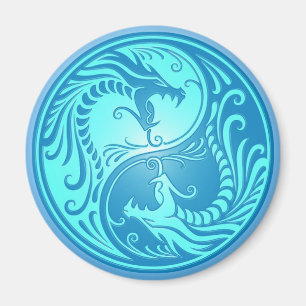 Aimant Yin Yang Dragons, bleu clair