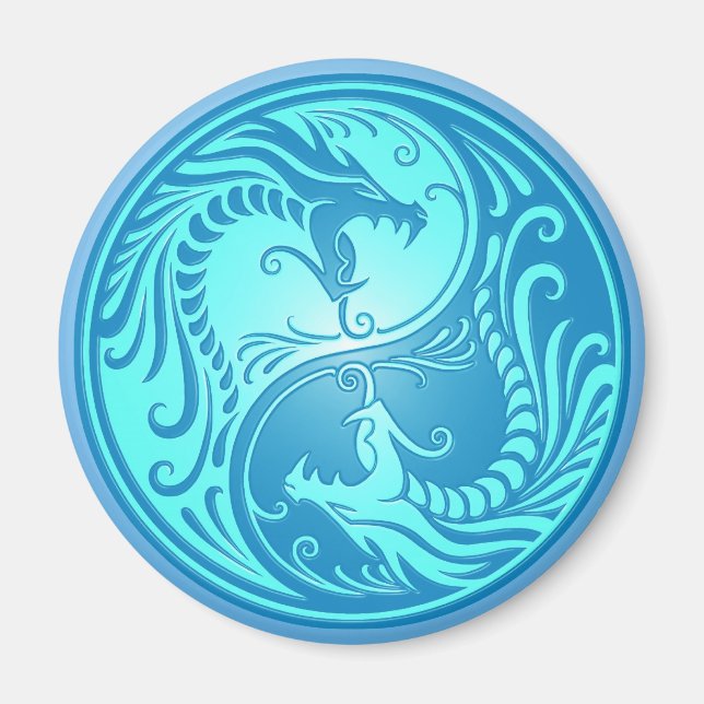 Aimant Yin Yang Dragons, bleu clair (Devant)