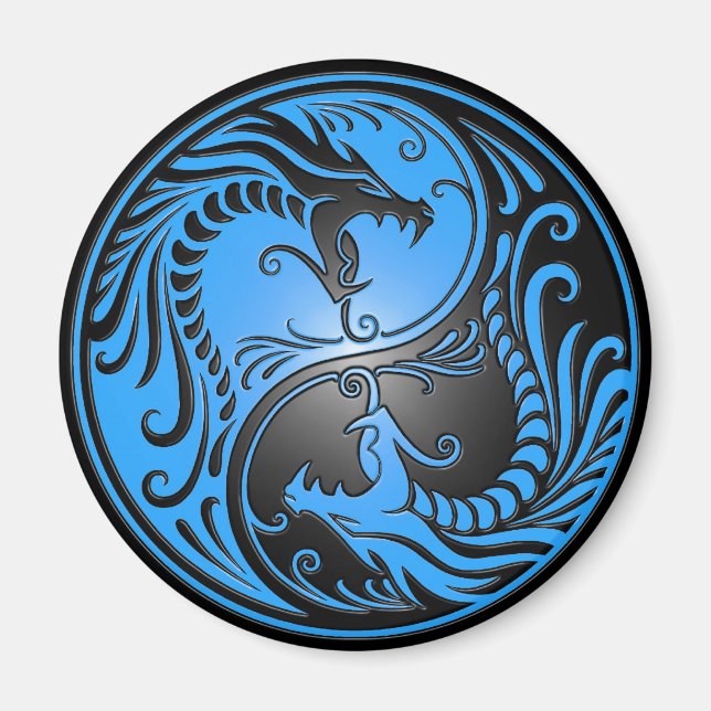 Aimant Yin Yang Dragons, bleu et noir (Devant)