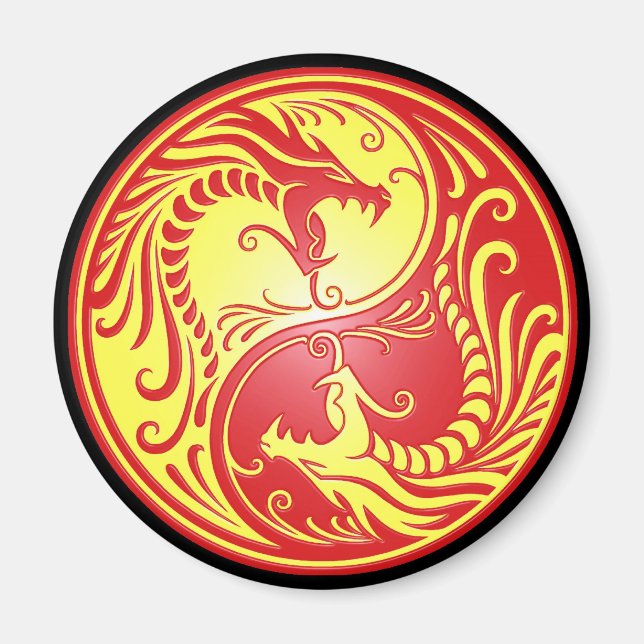Aimant Yin Yang Dragons, rouge et jaune (Devant)