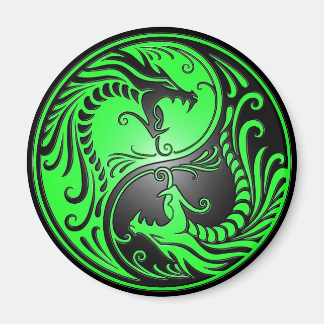 Aimant Yin Yang Dragons, vert et noir (Devant)