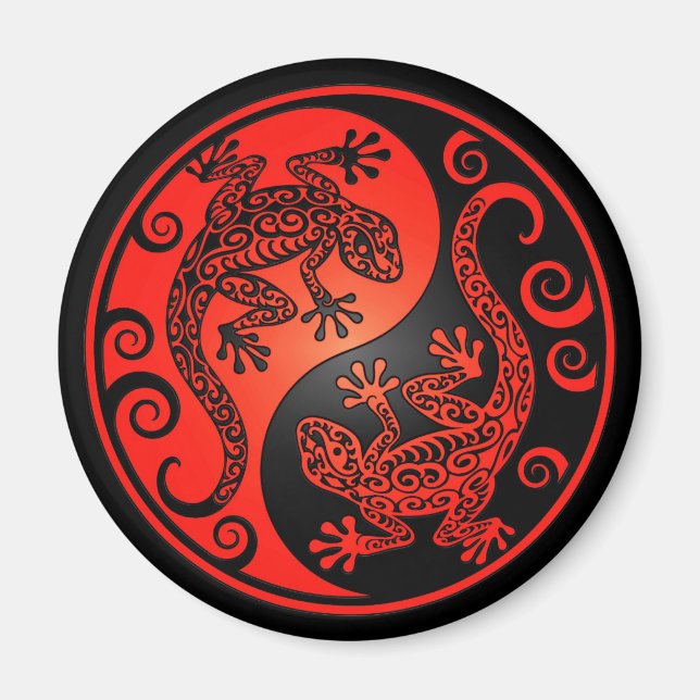 Aimant Yin Yang Geckos rouge et noir (Devant)