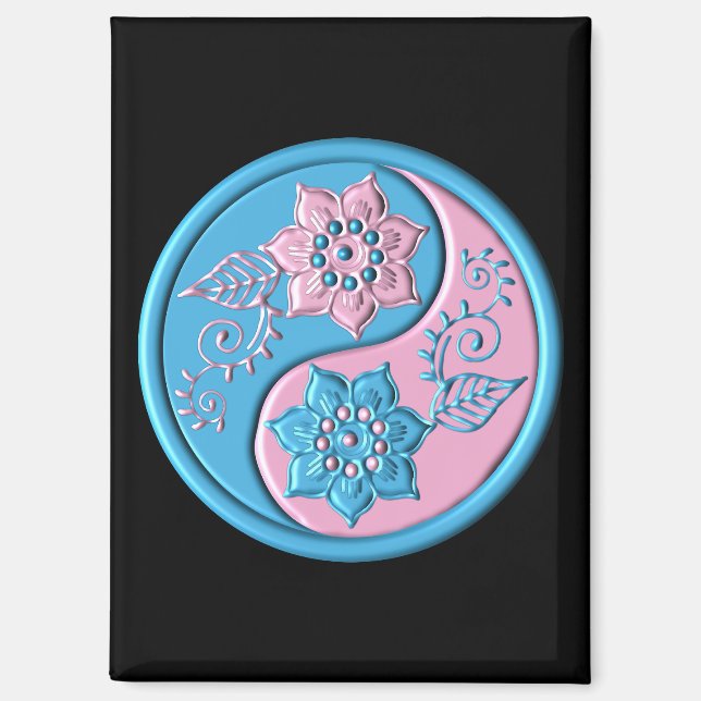 Aimant Yin Yang sarcelle et rose (Recto)