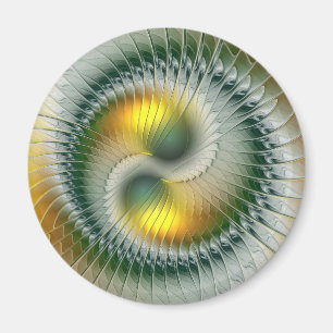 Aimant Yin Yang Vert Jaune Abstrait Fractal Coloré