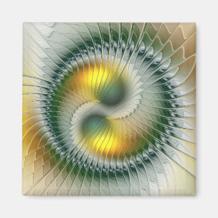 Aimant Yin Yang Vert Jaune Abstrait Fractale Colorée