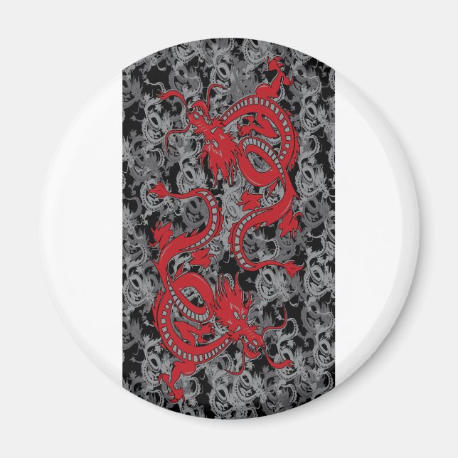 Aimant Ying Yang Dragon oin rouge - Nouvel An chinois (Devant)