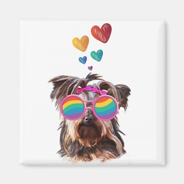 Aimant Yorkie Chien avec Coeurs Saint-Valentin (Devant)