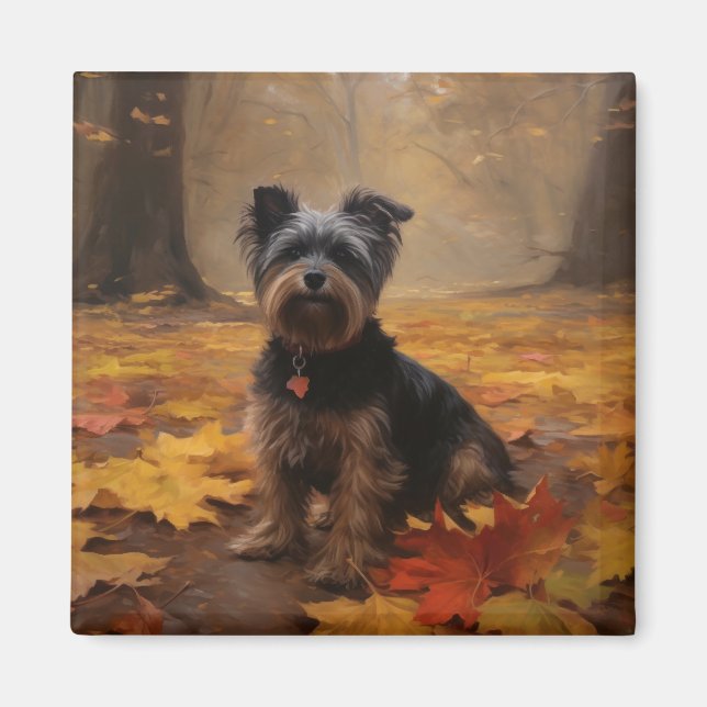 Aimant Yorkipoo à l'automne Feuilles automne Inspire (Devant)
