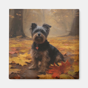 Aimant Yorkipoo dans les feuilles d'automne tombent inspi