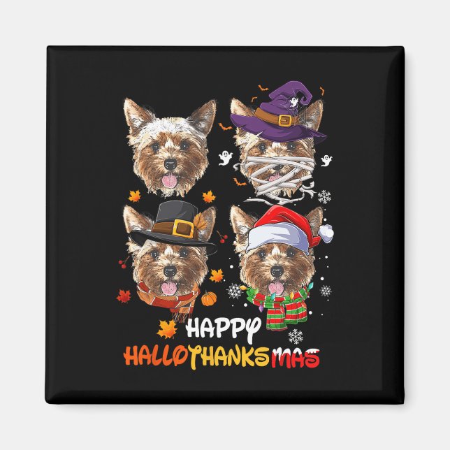 Aimant Yorkshire Chien Hallothanksmas Halloween Thanksgiv (Devant)