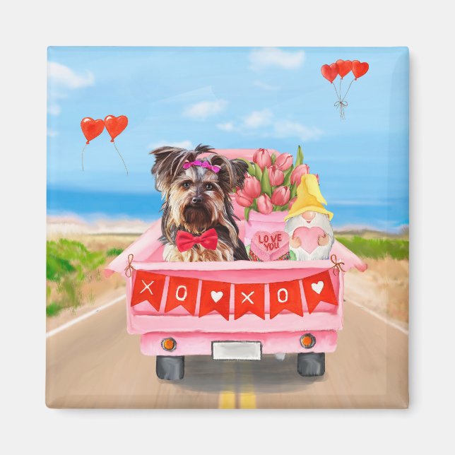 Aimant Yorkshire Terrier Chien Valentine's Day Coeurs Cam (Devant)