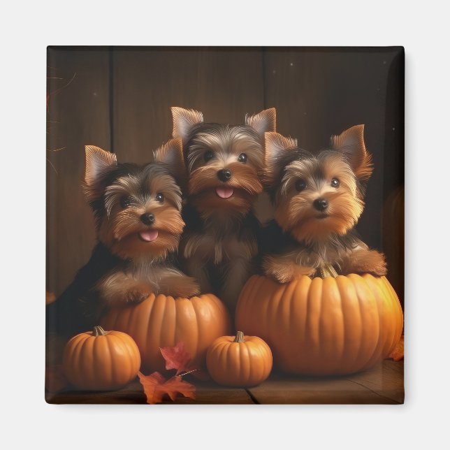 Aimant Yorkshire Terrier chiot Autumn Delight Citrouille  (Devant)