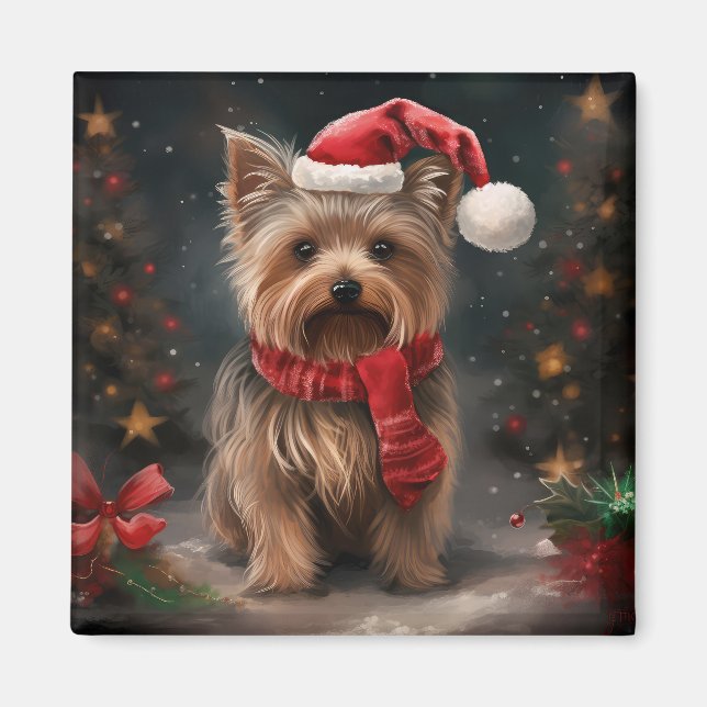Aimant Yorkshire Terrier dans la neige Noël (Devant)