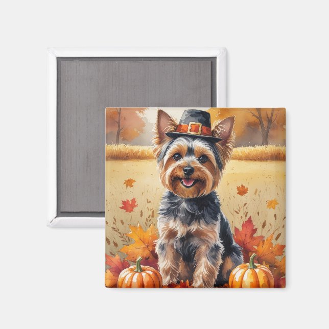 Aimant Yorkshire Terrier Feuilles d'automne Art de Thanks (Recto/Verso)