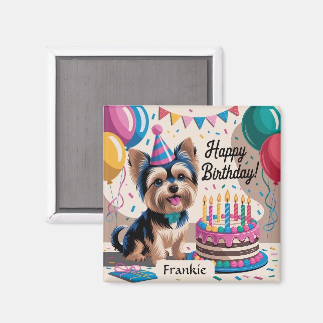 Aimant Yorkshire Terrier Joyeux anniversaire (Recto/Verso)