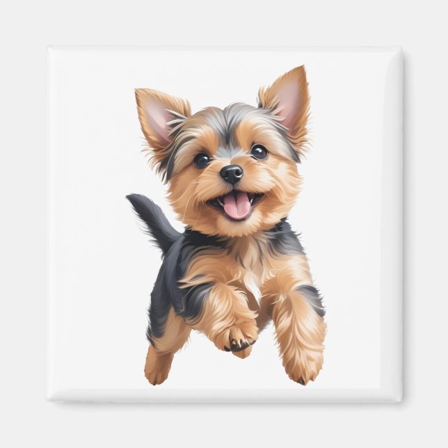 Aimant Yorkshire Terrier Joyeux Jouer Fun Jouer Joyeux (Devant)
