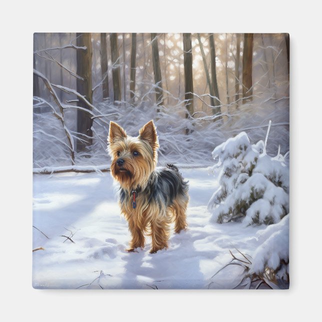 Aimant Yorkshire Terrier Laissez-le Neiger Noël (Devant)