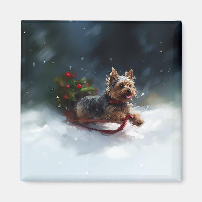 Aimant Yorkshire Terrier neige de Noël hiver (Devant)