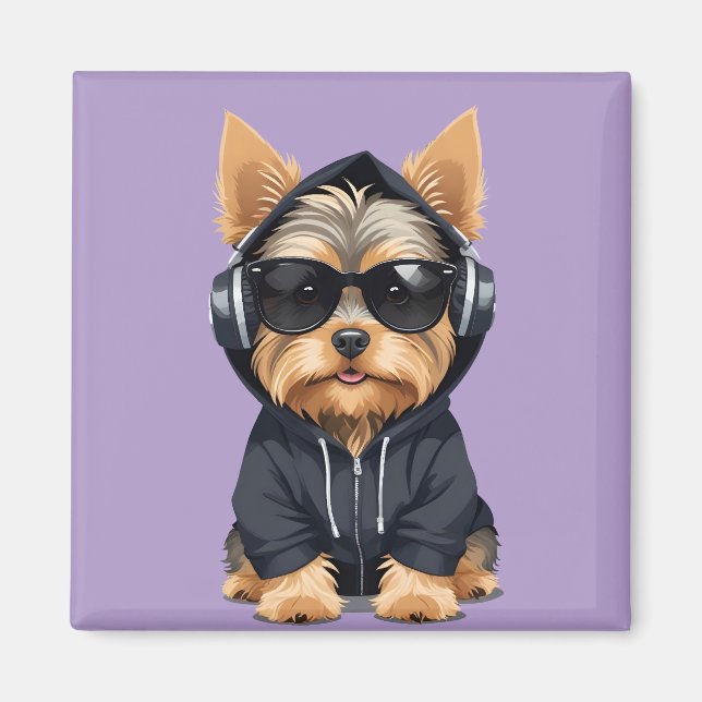 Aimant Yorkshire Terrier portant Sweat - shirt à capuche  (Devant)