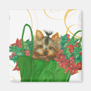 Aimant Yorkshire Terrier Salutations de Noël aux chiots