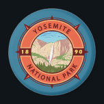 Aimant Yosemite National Park Retro Compass Emblem<br><div class="desc">Yosemite vector artwork design. The park is famed for its giant,  ancient sequoia trees,  and for Tunnel View,  the iconic vista of towering Bridalveil Fall and the granite cliffs of El Capitan and Half Dome.</div>