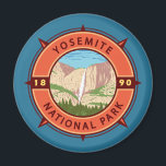 Aimant Yosemite National Park Retro Compass Emblem<br><div class="desc">Yosemite vector artwork design. The park is famed for its giant,  ancient sequoia trees,  and for Tunnel View,  the iconic vista of towering Bridalveil Fall and the granite cliffs of El Capitan and Half Dome.</div>