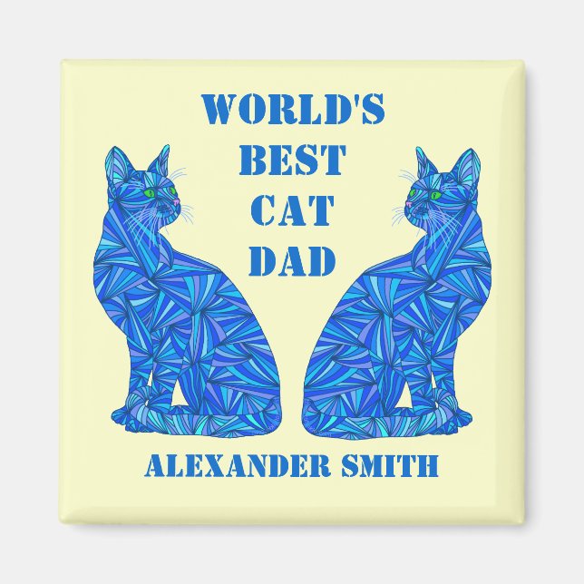 Aimant Z Bleu Abstrait assis Chat Crazy Cat Guy Cat Papa (Devant)