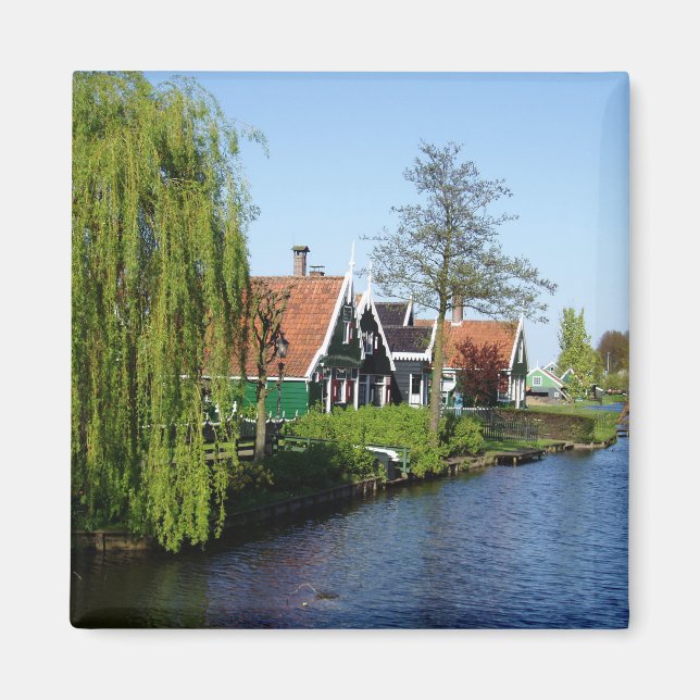 Aimant Zaanse Schans Maisons de bois hollandaises en vert (Devant)