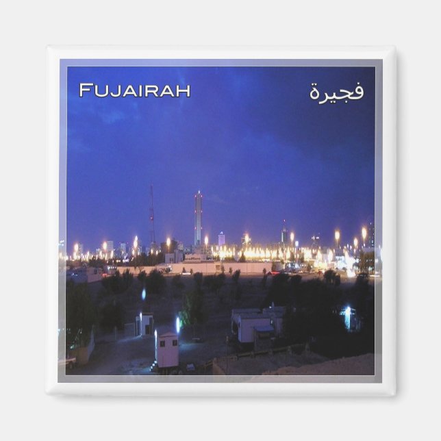 Aimant zAE036 FUJAIRAH vue la nuit, EAU, Asie, Réfrigérat (Devant)