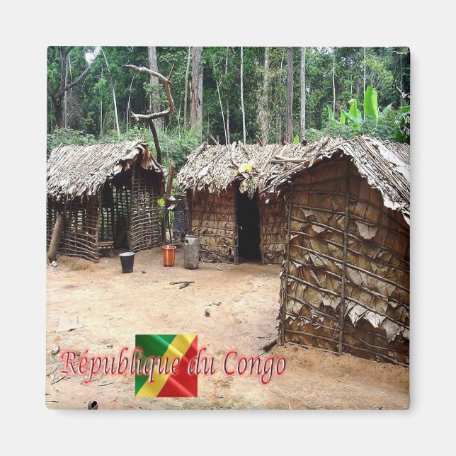 Aimant zCG005 RÉPUBLIQUE DU CONGO, Maison Pygmée, Frigo (Devant)