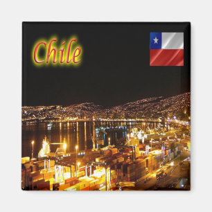 Aimant zCL015 CHILI, Valparaiso, Vue nocturne, Chili, Réf