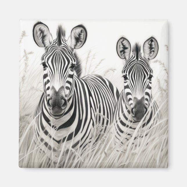 Aimant Zebra Animal Discovery Wild Nature Ink croquis Art (Devant)