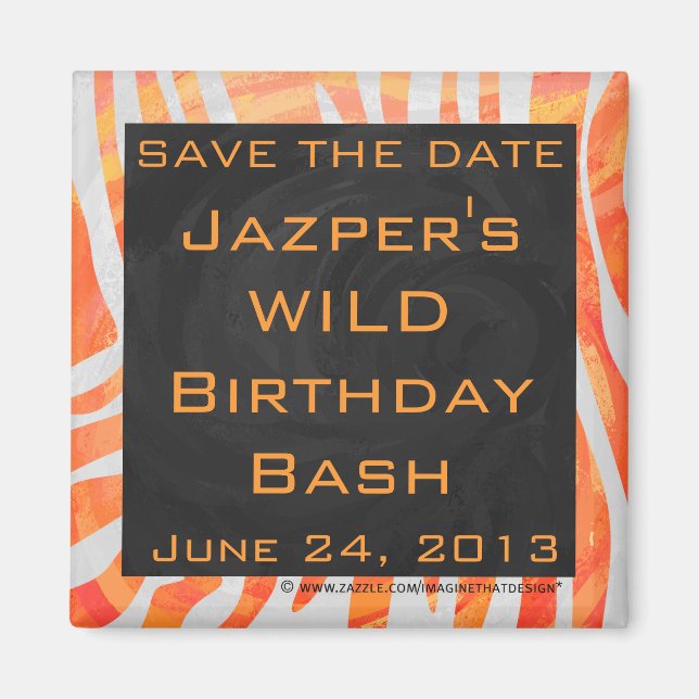 Aimant Zebra Monogram orange et blanc (Devant)