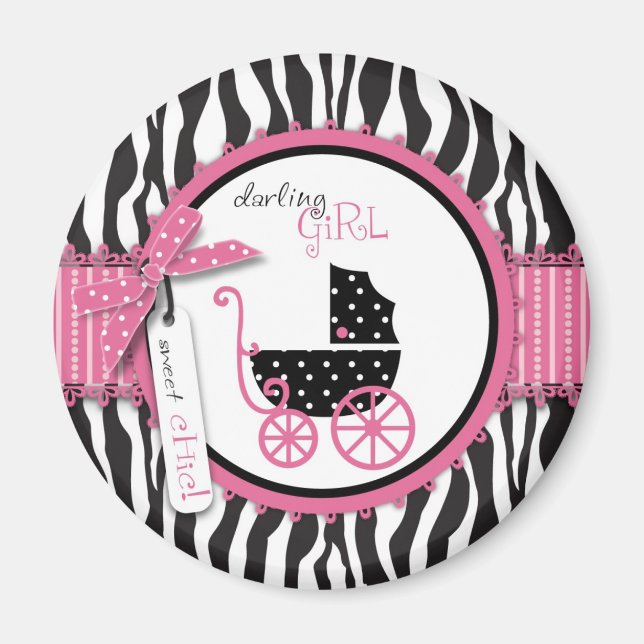 Aimant Zebra Print & Baby Carriage Baby shower (Devant)
