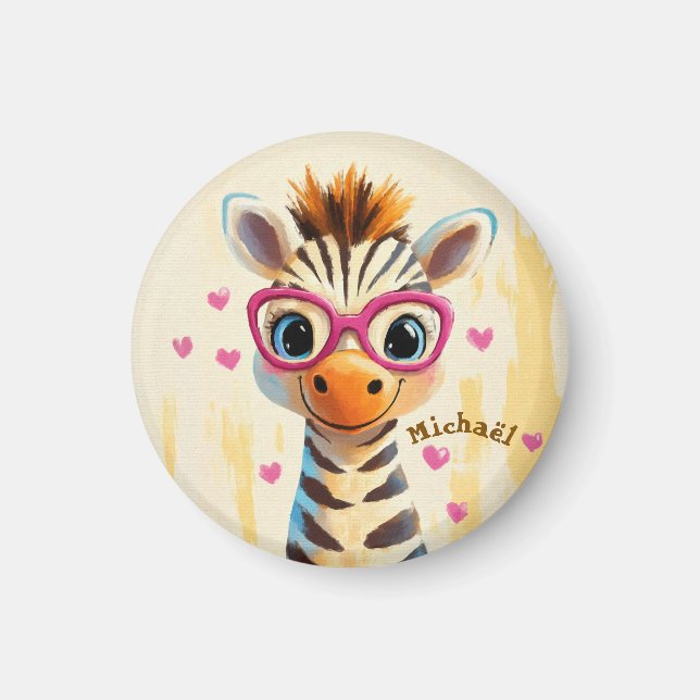 Aimant Zebra Valentine's Day Heart Badge - Kids School  (Devant)