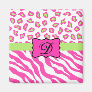 Aimant Zèbre rose et blanc & Peau Cheeta Personnalisé