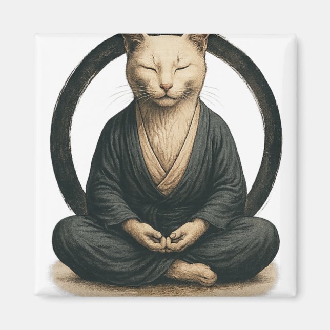 Aimant Zen Meditating Cat – Enso Circle Mindful Yoga Art  (Devant)