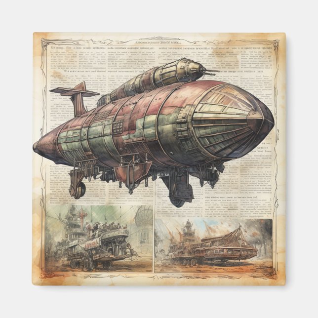 Aimant Zeppelin Steampunk vintage (6) (Devant)