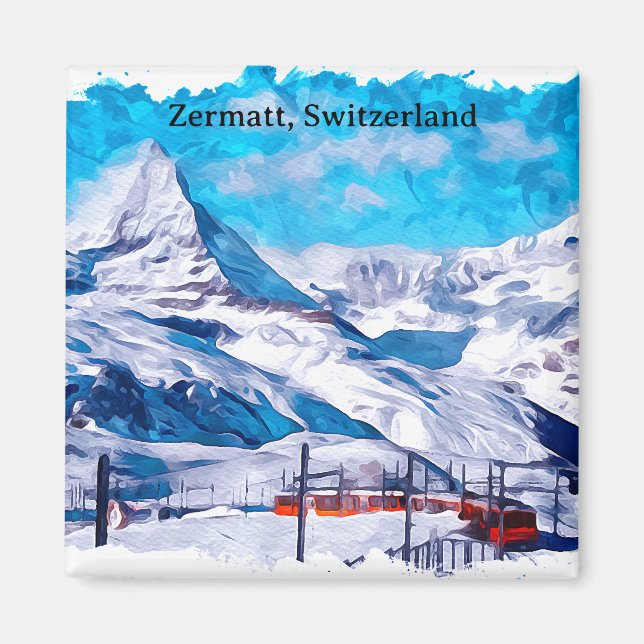 Aimant Zermatt Suisse Alpes suisses Aquarelle d'hiver (Devant)