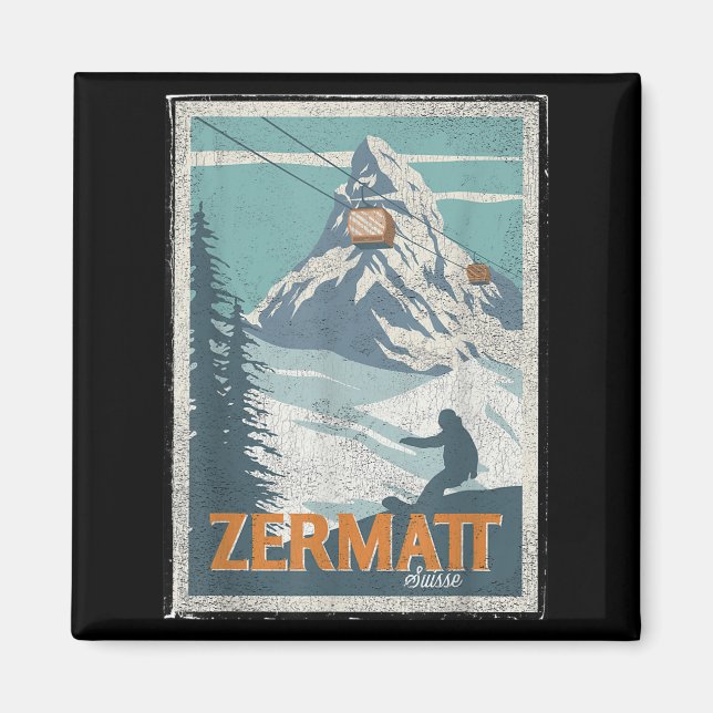 Aimant Zermatt Switzerland Winter Skiing Snowboarding Ski (Devant)