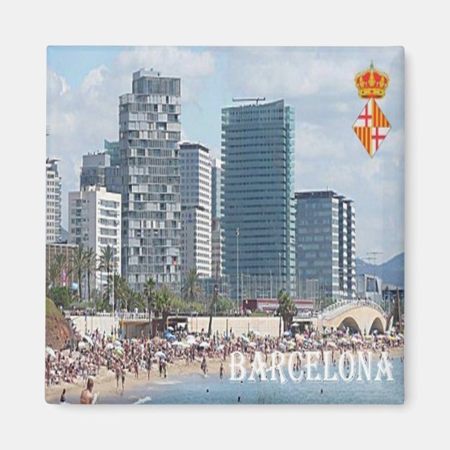 Aimant zES042 BARCELONE, La plage, Espagne, Réfrigérateur (Devant)